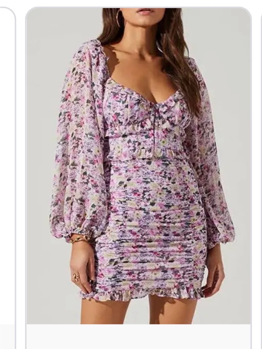 Astr Lavender Floral Ruched Mini Dress